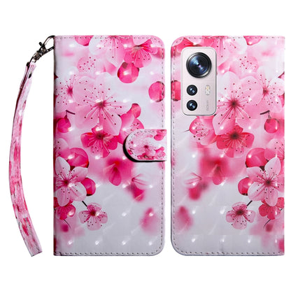 Pink leather phone case with cherry blossoms and pink flower pattern, wrist strap.