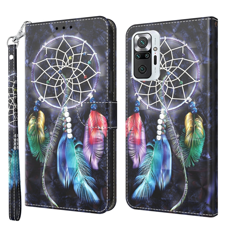 Dark blue leather wallet phone case with dreamcatcher web, colorful feathers, wrist strap