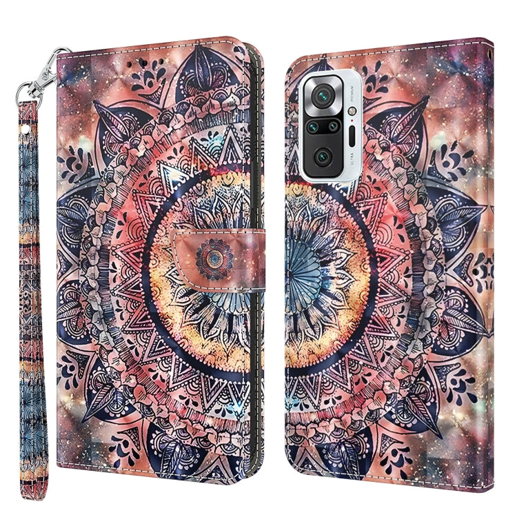 Peach and navy leather wallet phone case with ornate mandala circle pattern, wrist strap