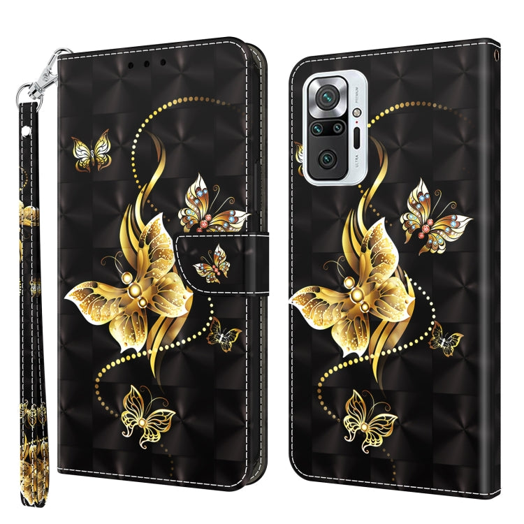 Leather phone case with gold butterfly and flower pattern, magnetic strap closure.