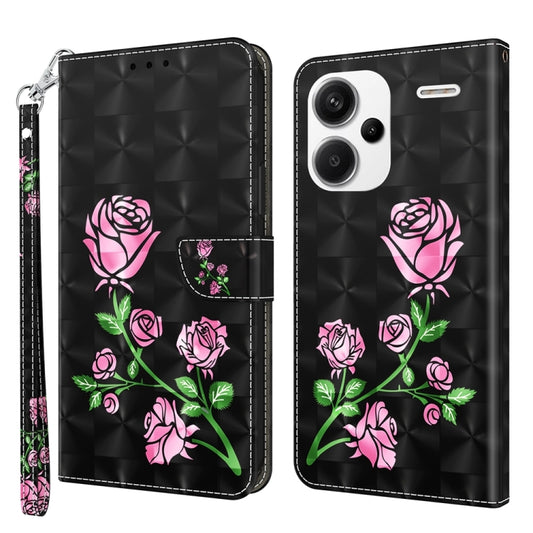 Black phone wallet case with pink rose floral design, front card pocket, wrist strap.