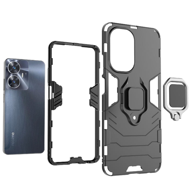 Shockproof phone case with ring kickstand, blue back cover with front frame