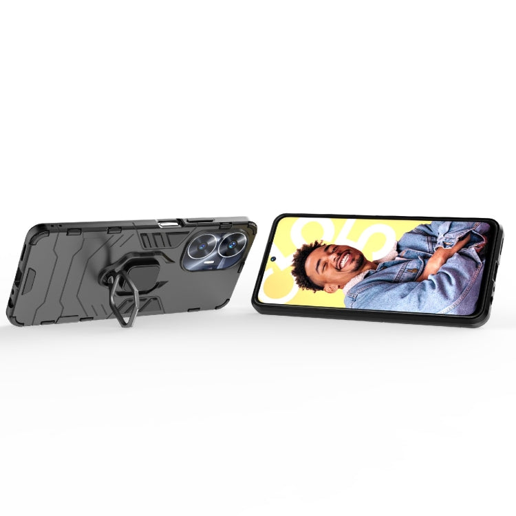 Shockproof phone case with ring kickstand, black hybrid case with stand extended