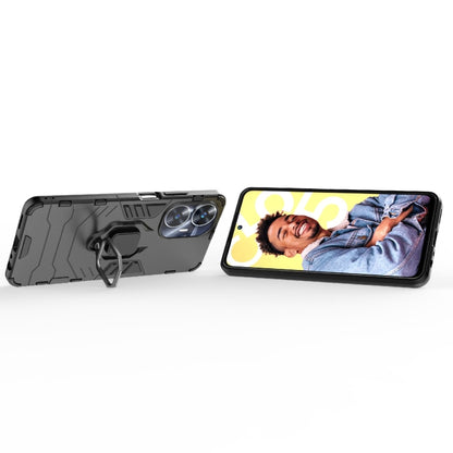 Shockproof phone case with ring kickstand, black hybrid case with stand extended