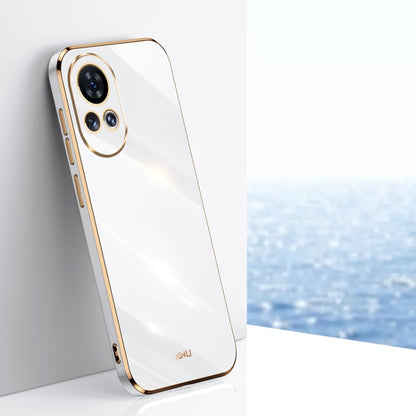 White TPU phone case with electroplated edge and raised camera lens cutouts
