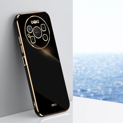 Black TPU phone case with gold-tone electroplated edge and rear camera cutouts