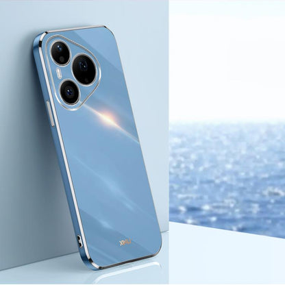 Celestial blue TPU phone case with silver straight edges and three camera cutouts