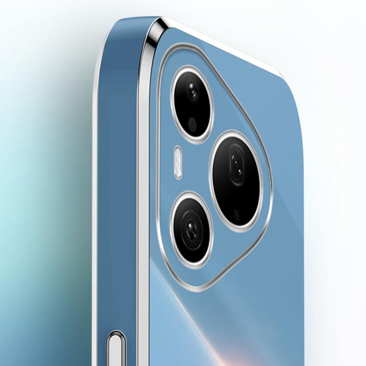 Light blue TPU phone case with gold-tone straight-edge trim and triple camera cutouts