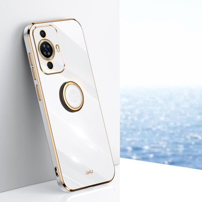 White TPU phone case with electroplate edge and circular ring holder