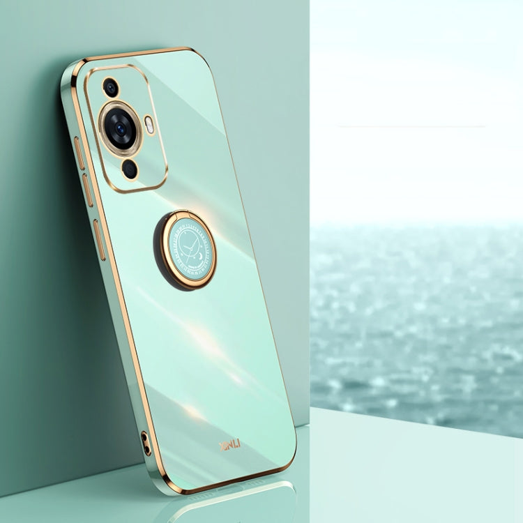 Mint TPU phone case with electroplate edge and circular ring holder