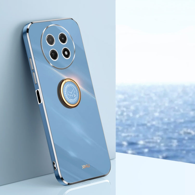 Sky blue TPU phone case with electroplate edge and ring holder near camera cutout