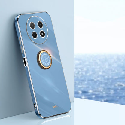 Sky blue TPU phone case with electroplate edge and ring holder near camera cutout