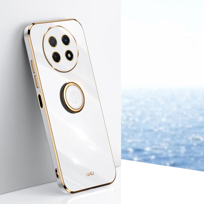 White TPU phone case with electroplate edge and ring holder near camera cutout