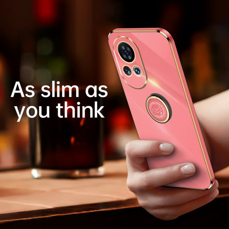 Pink TPU phone case with electroplated edge and circular ring holder on the back