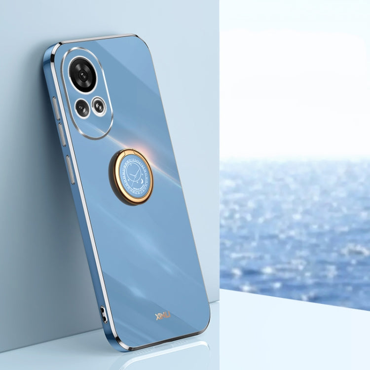 Blue TPU phone case with electroplated trim and circular ring holder near cameras