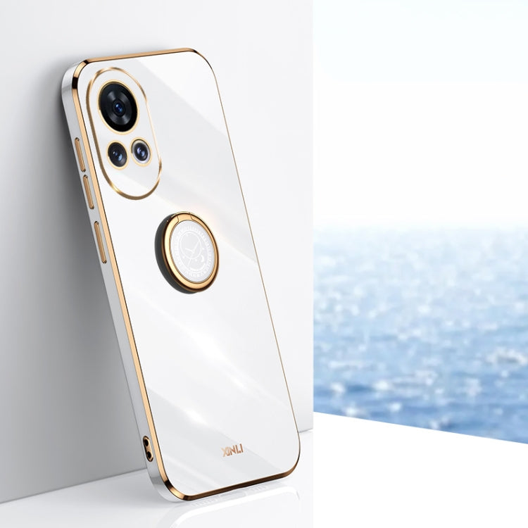 White TPU phone case with electroplated trim and circular ring holder near camera lenses