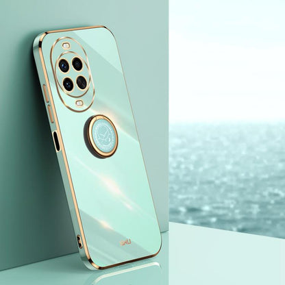 Electroplate TPU phone case with ring holder, mint green with gold-tone trim