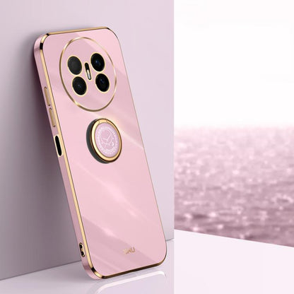 Pink TPU phone case with electroplate finish, gold ring holder and camera guard