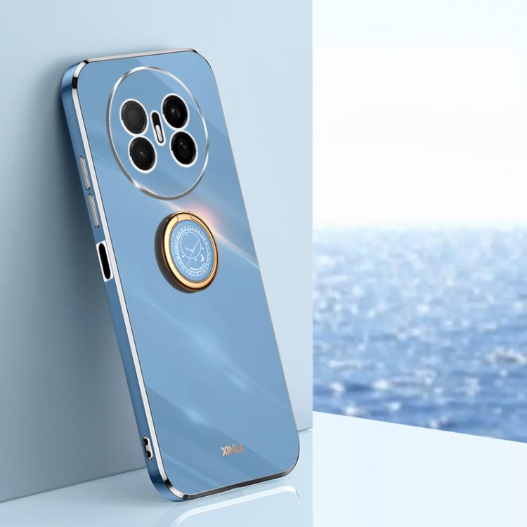 Light blue TPU phone case with electroplate finish, gold ring holder and camera guard