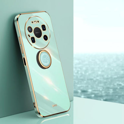 Mint green TPU phone case with electroplated ring holder and rear camera cutouts