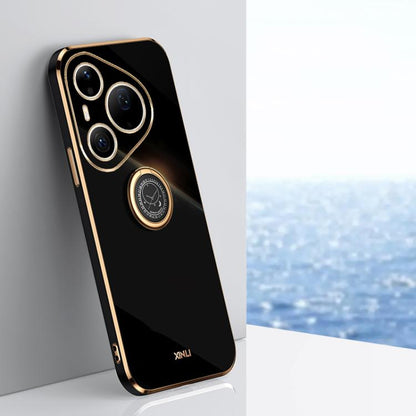 Black TPU phone case with electroplate edge and ring holder, with cutouts for cameras