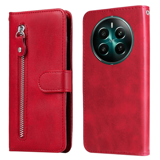 Red leather phone case with zipper, flip cover and magnetic strap