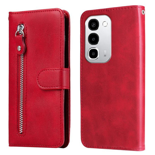 Red leather zipper phone wallet case with magnetic flap and card holder.