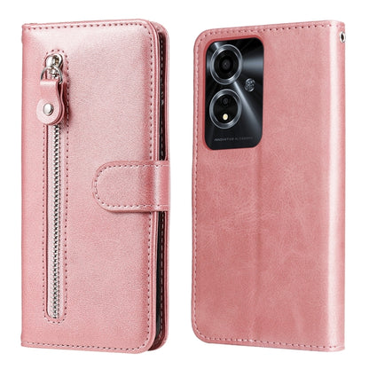 Rose pink leather phone wallet case with front zipper and fold-over card holder