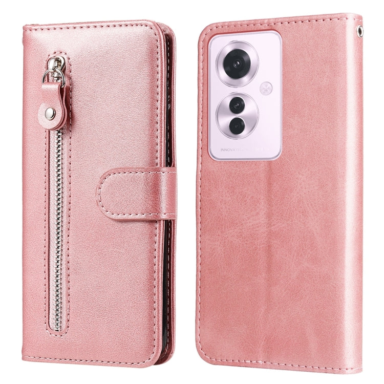 Rose pink leather phone case with zipper and card pocket, folio front and back