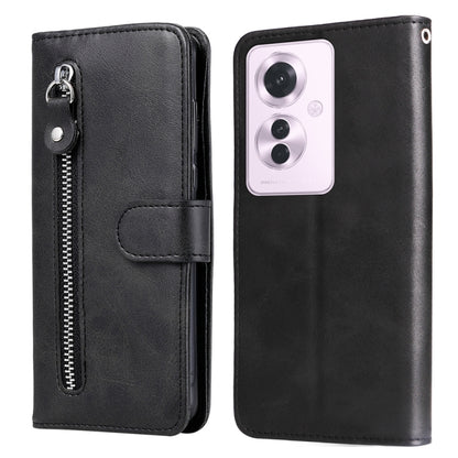 Black leather phone case with zipper and card pocket, folio front and back view