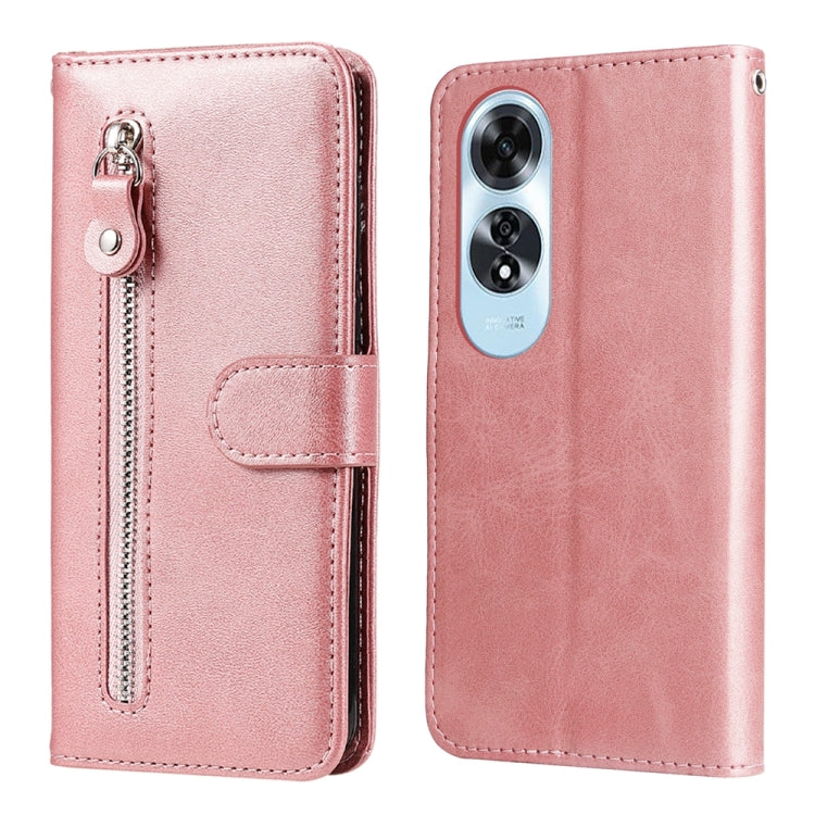 Rose leather folio phone case with zipper closure and card pocket, textured look