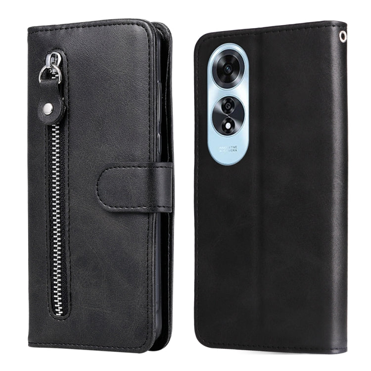 Black leather folio phone case with zipper closure and card pocket, textured look