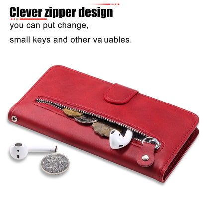 Red leather phone wallet case with zipper compartment for small keys and valuables