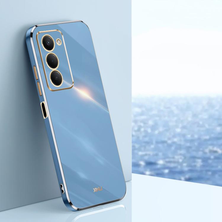 Celestial blue electroplate TPU phone case with straight-edge bumper and camera cutouts
