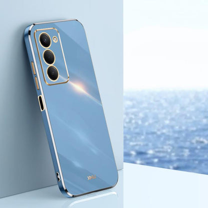Celestial blue electroplate TPU phone case with straight-edge bumper and camera cutouts