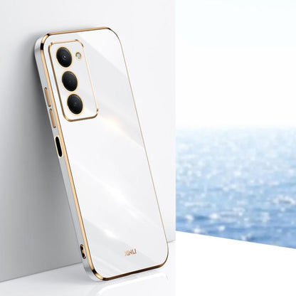 White electroplate TPU phone case with straight-edge bumper and camera cutouts