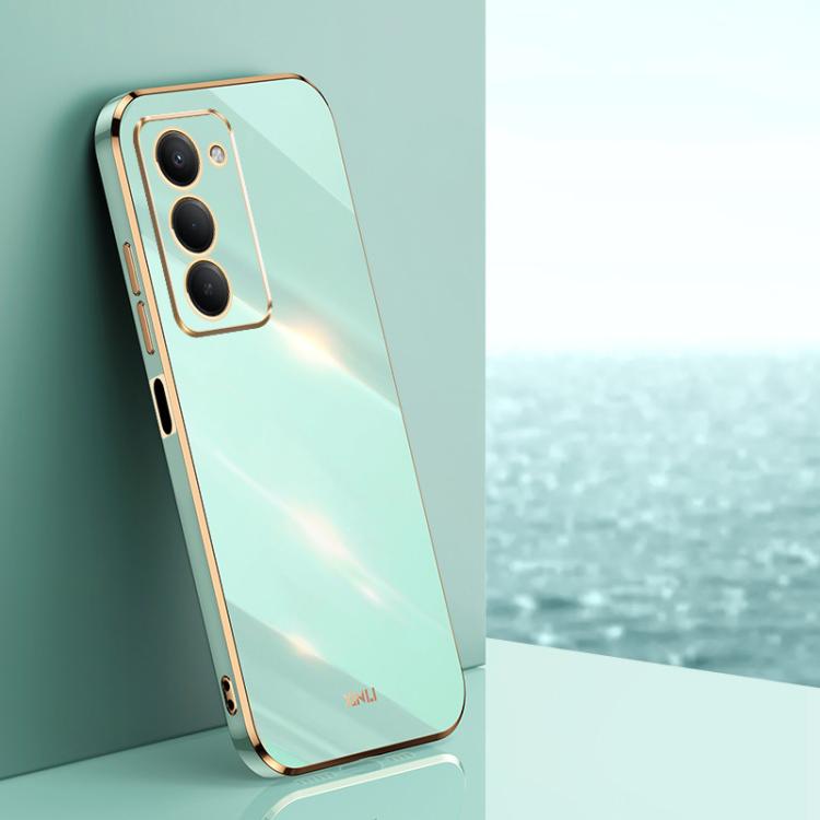 Mint green electroplate TPU phone case with straight-edge bumper and camera cutouts
