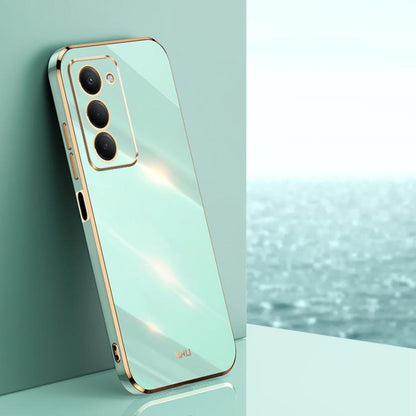 Mint green electroplate TPU phone case with straight-edge bumper and camera cutouts