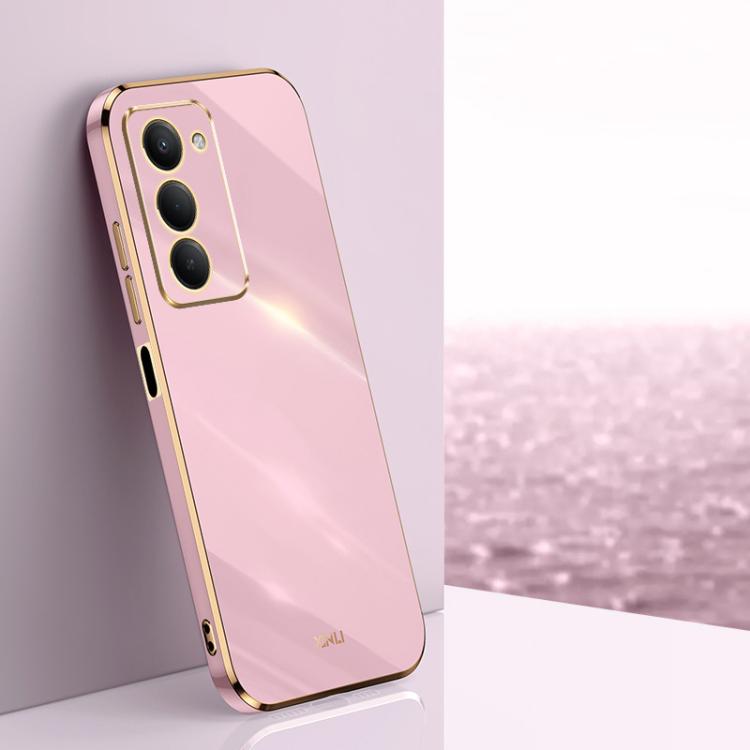 Rose pink electroplate TPU phone case with straight-edge bumper and camera cutouts