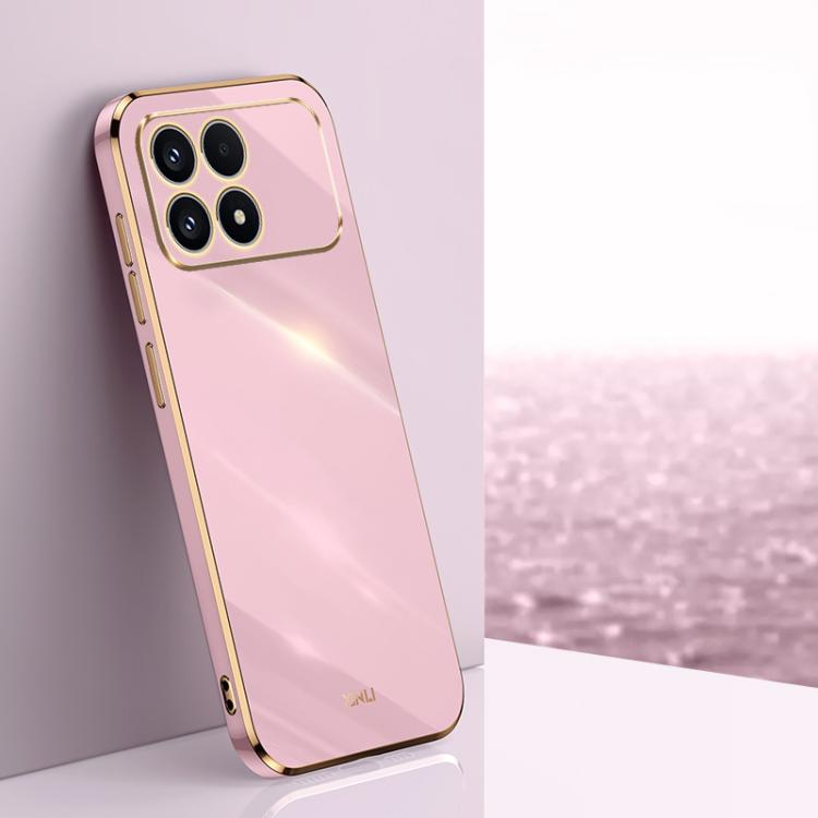 Pink TPU phone case with electroplate frame and raised camera cutouts