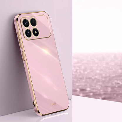 Pink TPU phone case with electroplate frame and raised camera cutouts