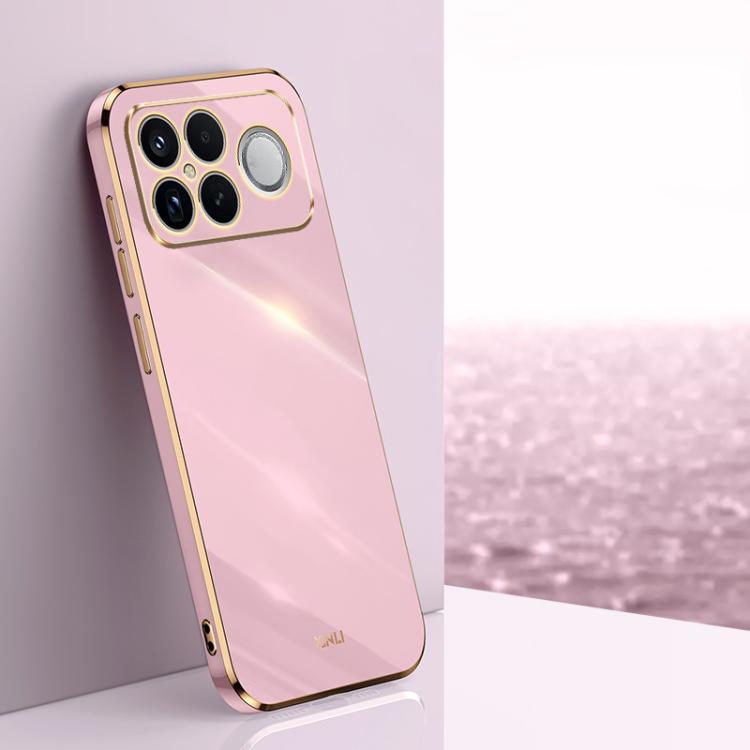Pink TPU phone case with gold electroplated edge and camera cutouts