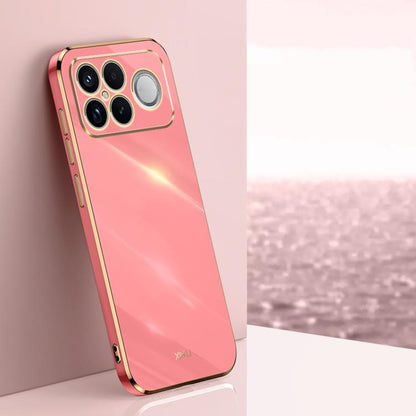 Cherry pink TPU phone case with gold electroplated edge and camera cutouts