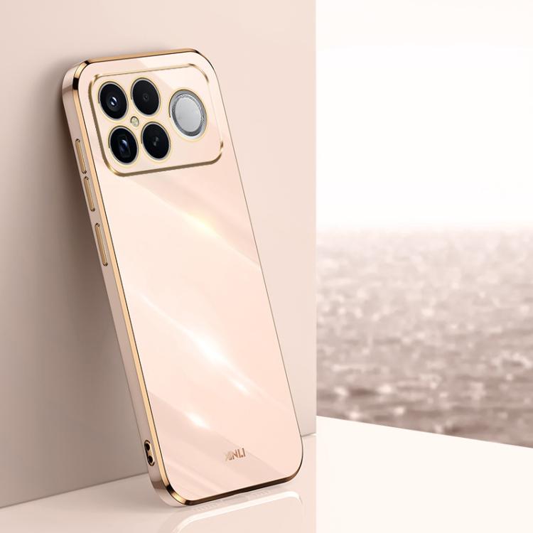 Light pink TPU phone case with gold electroplated edge and camera cutouts