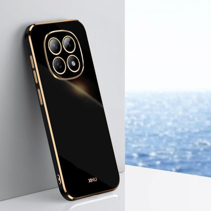 Electroplate TPU phone case, black with gold trim, quad camera cutout