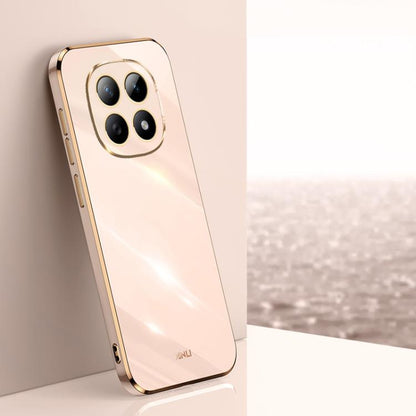 Electroplate TPU phone case, light pink with gold trim, quad camera cutout