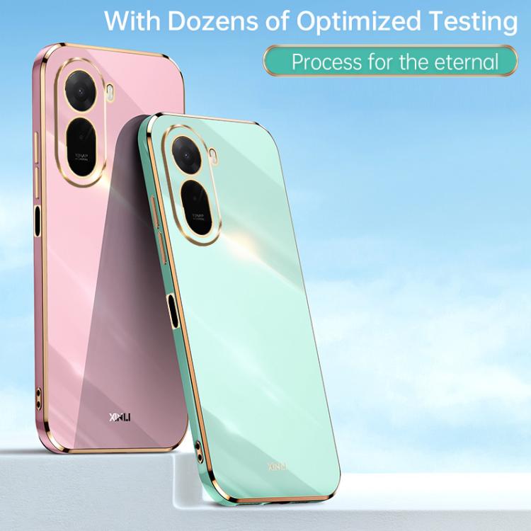 Pink and mint green TPU phone cases with gold electroplated straight-edge trim