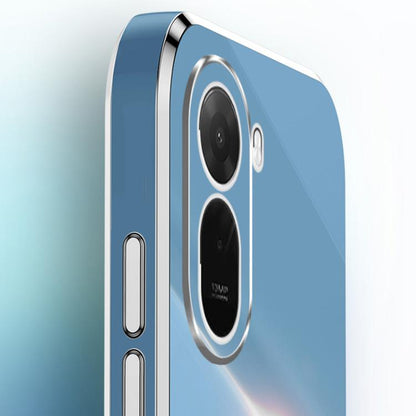 Celestial blue TPU phone case with gold electroplated straight-edge trim and dual camera cutouts