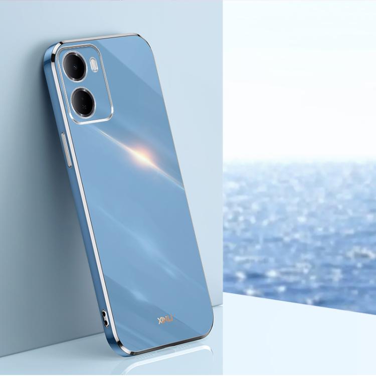 Celestial blue electroplate TPU phone case with gold-tone edge and dual camera cutouts