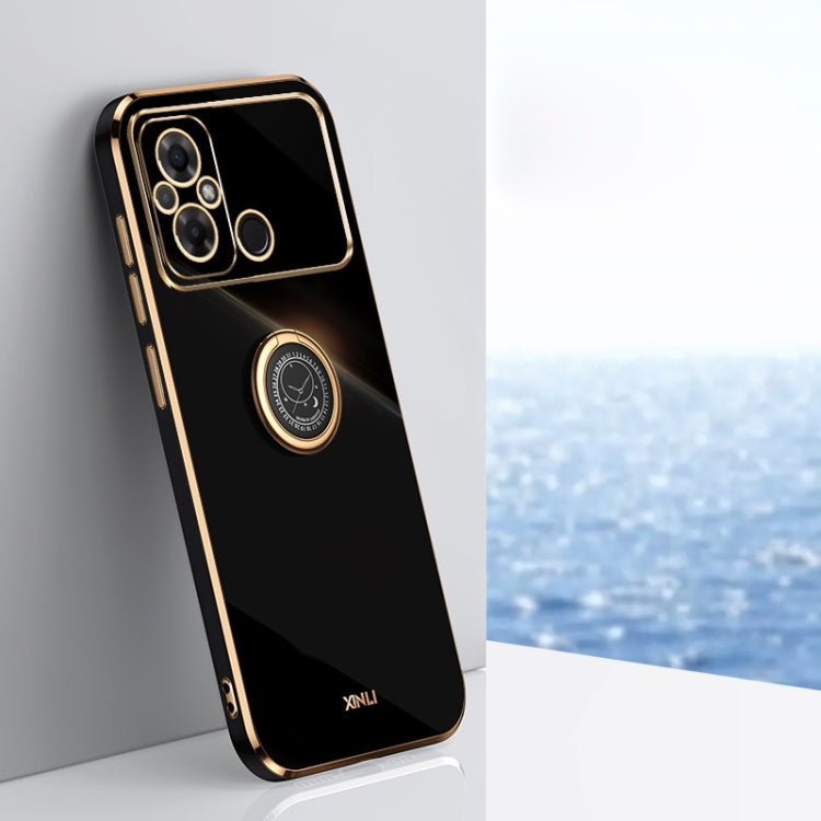 XINLI TPU phone case in black with ring holder and gold-tone edges